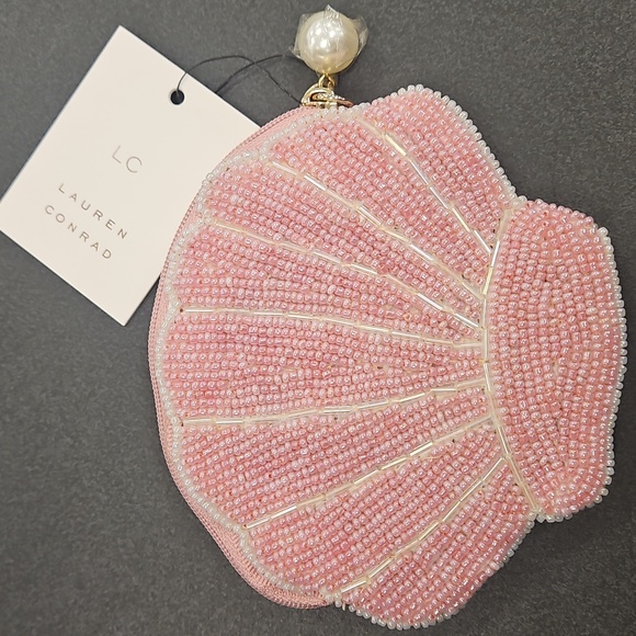 LC Lauren Conrad Pink Beaded Shell Pouch - NWT - Picture 5 of 5